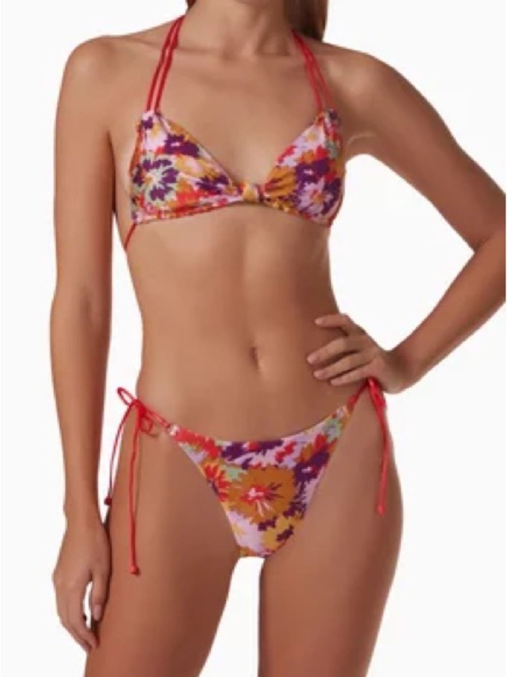 Zimmermann Violet Knotted Bikini Mustard Multi Floral NWT Size 8 US Red Pink